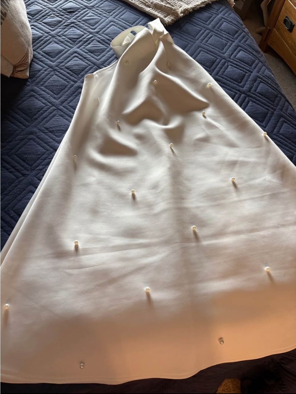Ivory Pearl-Appliqué Halter Dress